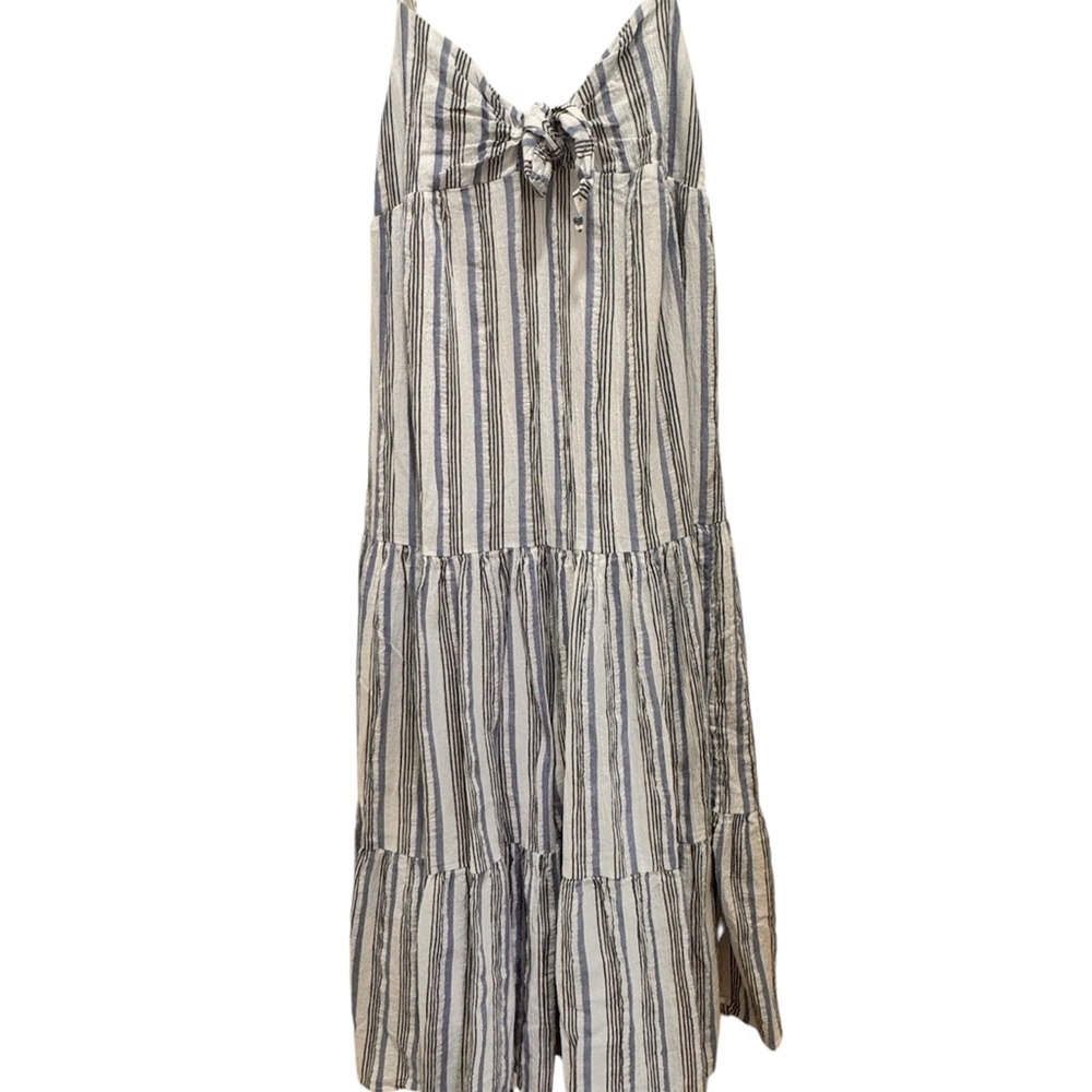 Baby Blue and white striped dress with a tie bow in the front